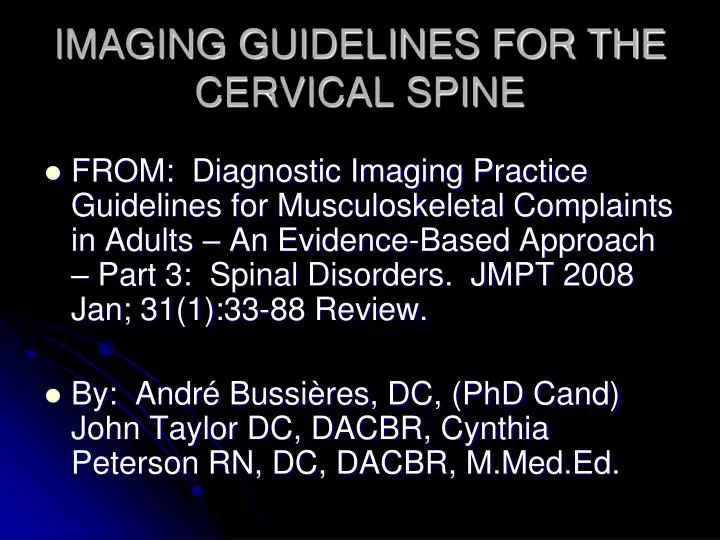 imaging guidelines for the cervical spine n.