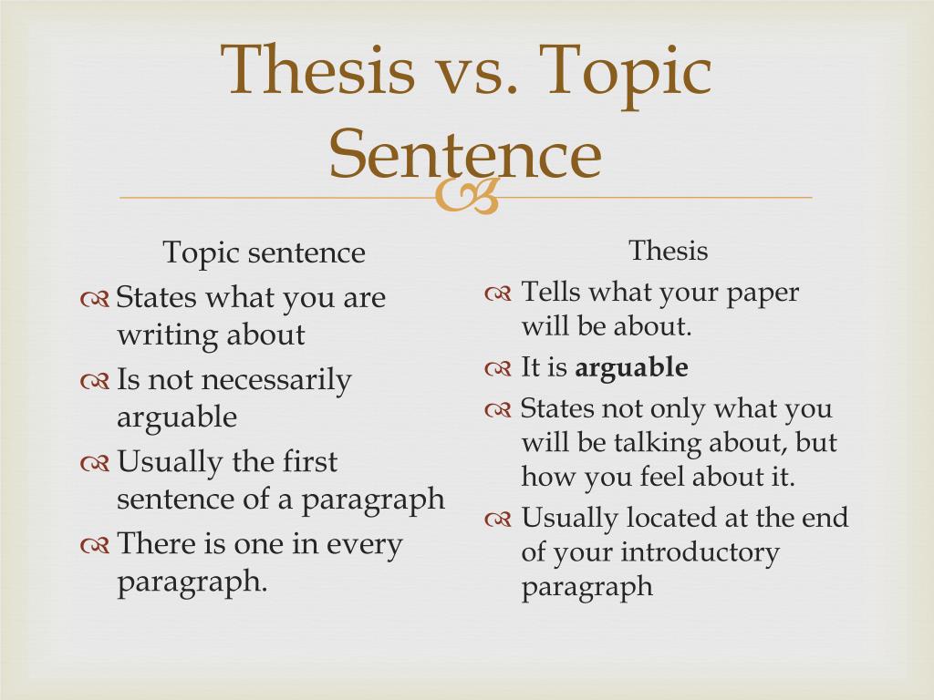 difference between topic sentence and thesis state