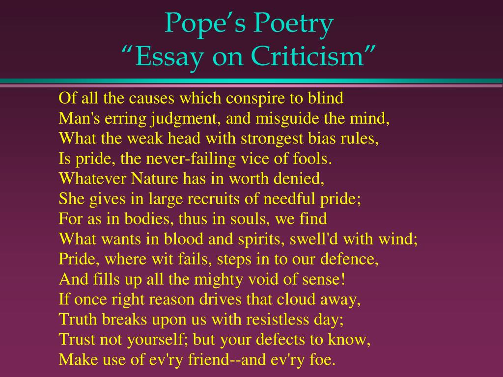 Alexander pope an essay on criticism summary and analysis