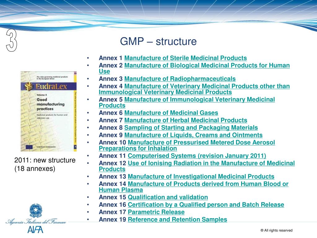 PPT - REVISION OF EUDRALEX VOL. 4 - GMP Luisa Stoppa, Ph.D. Inspection and  Certification Department Italian Medicines Agency PowerPoint Presentation -  ID:711040