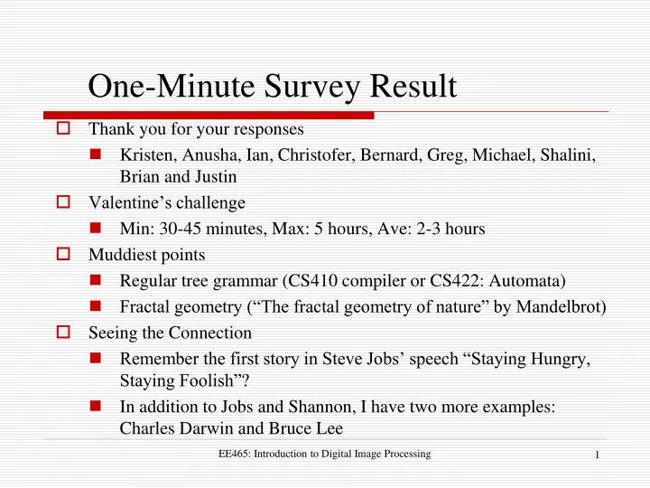 one minute survey result n.