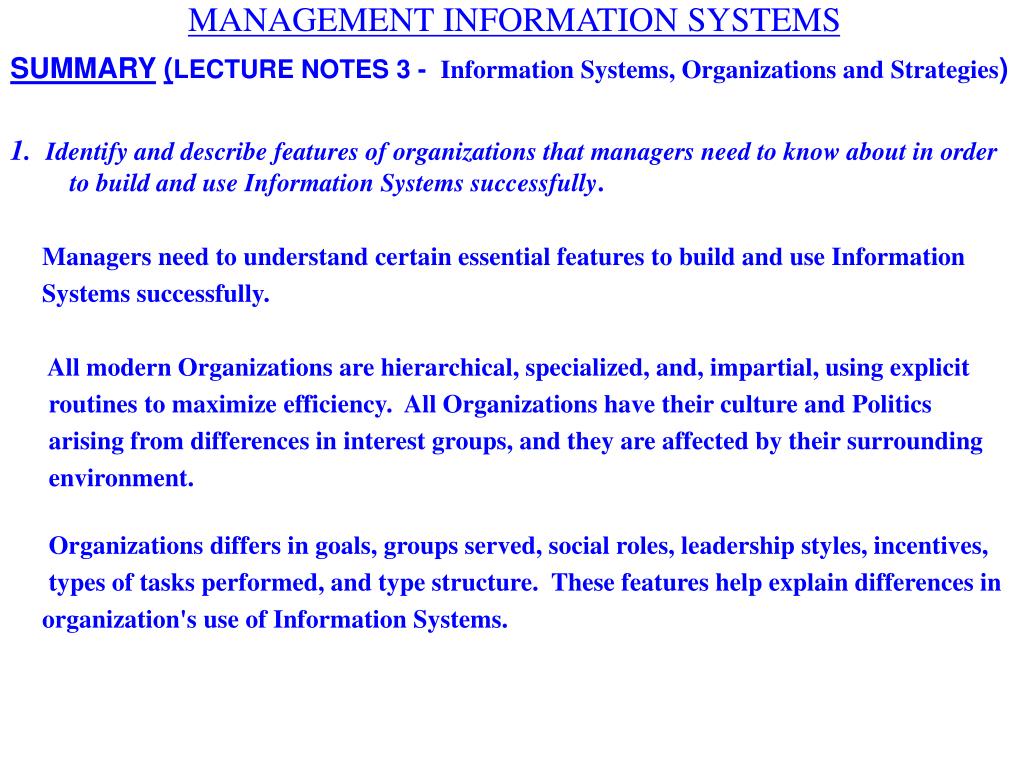 PPT - MIS CHAPTER SUMMARY QUESTIONS AND ANSWERS PowerPoint Presentation -  ID:713351