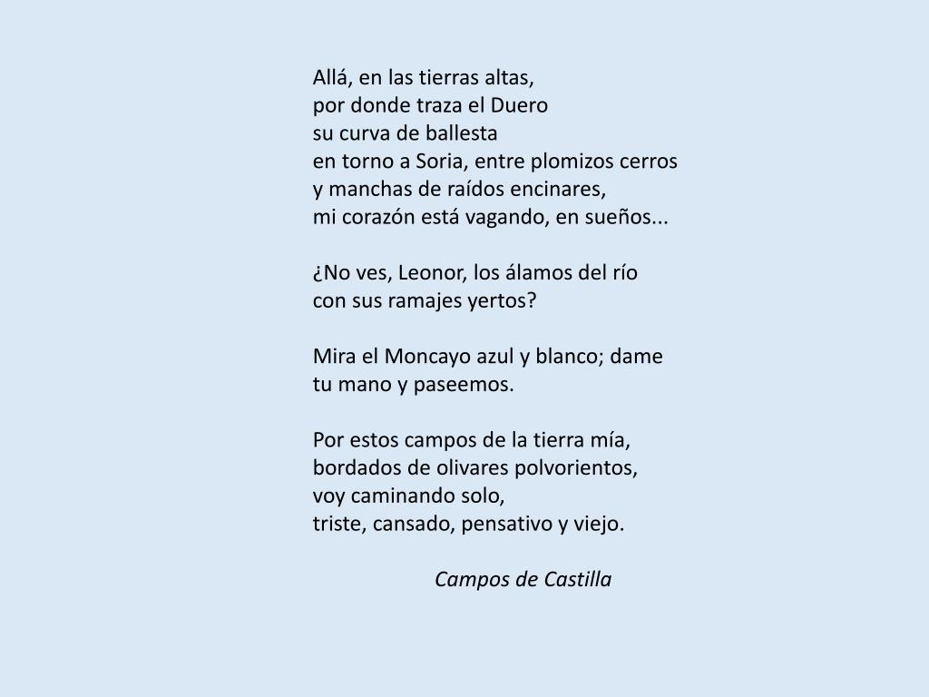 PPT - Comentario de texto de un poema de Campos de Castilla de Antonio  Machado (nivel medio) PowerPoint Presentation - ID:713482
