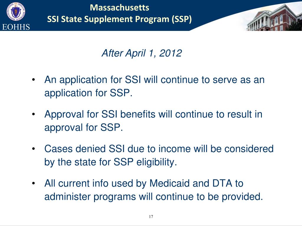 PPT Massachusetts SSI State Supplement Program (SSP) PowerPoint
