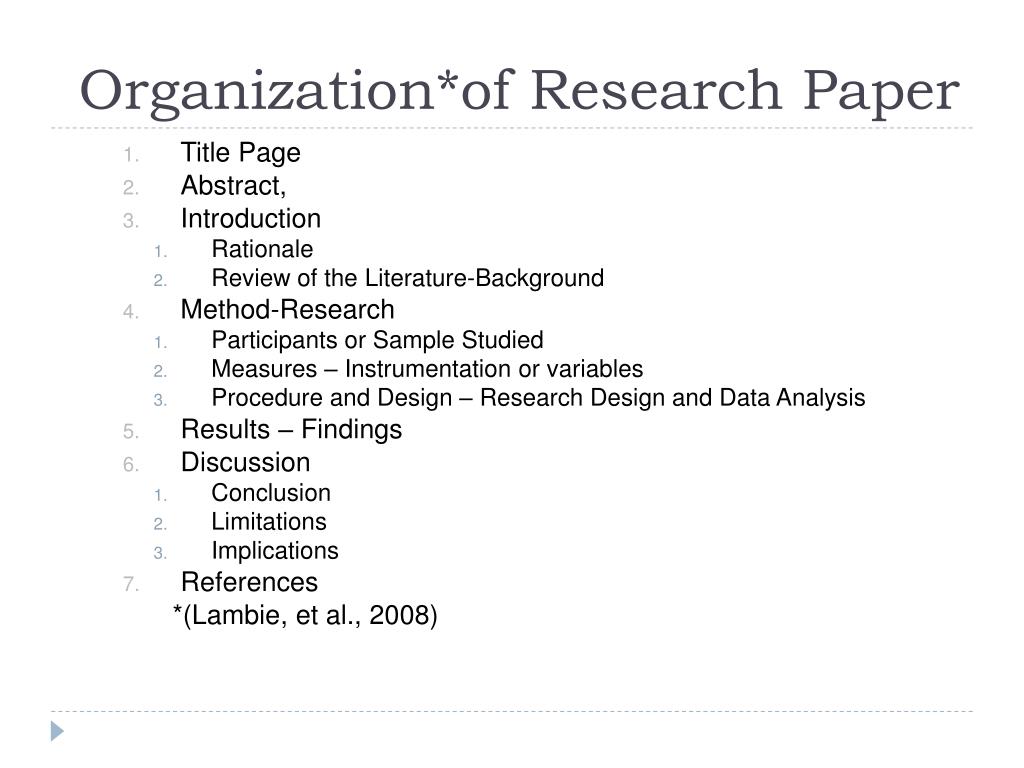 organization in research paper