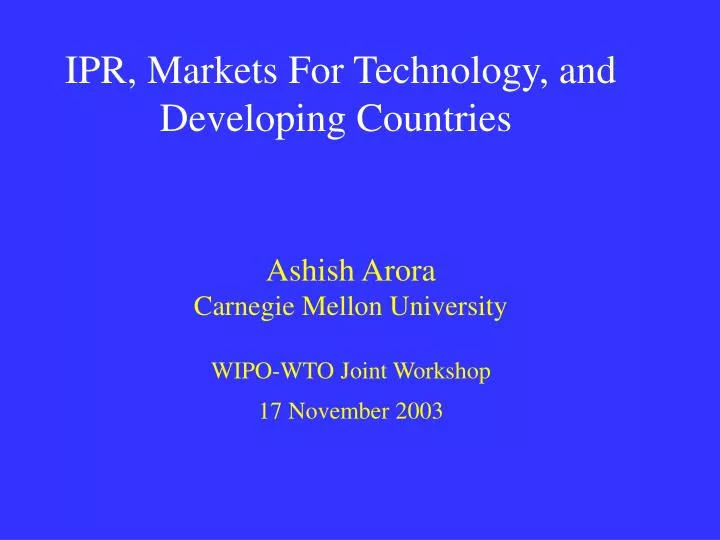 ipr markets for technology and developing countries n.
