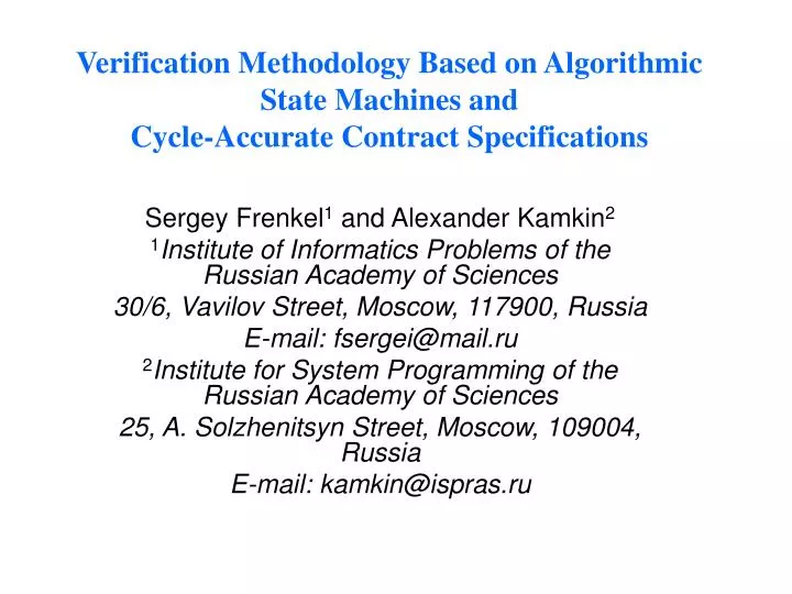 PPT - Verification Methodology Based on Algorithmic State Machines and ...