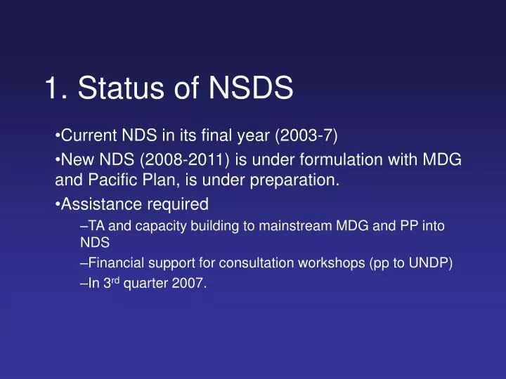 1 status of nsds n.