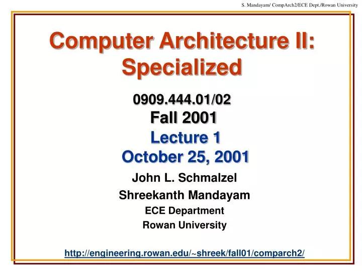 computer architecture ii specialized 0909 444 01 02 fall 2001 n.