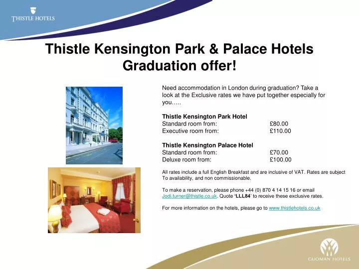 thistle kensington park palace hotels graduation offer n.