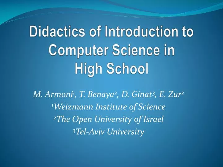 didactics of introduction to computer science in high school n.