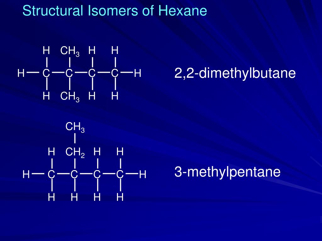 H H H CH3 2,2-dimethylbutane C C H C C H H H H CH3 CH3 H H H CH2 3-methylpe...