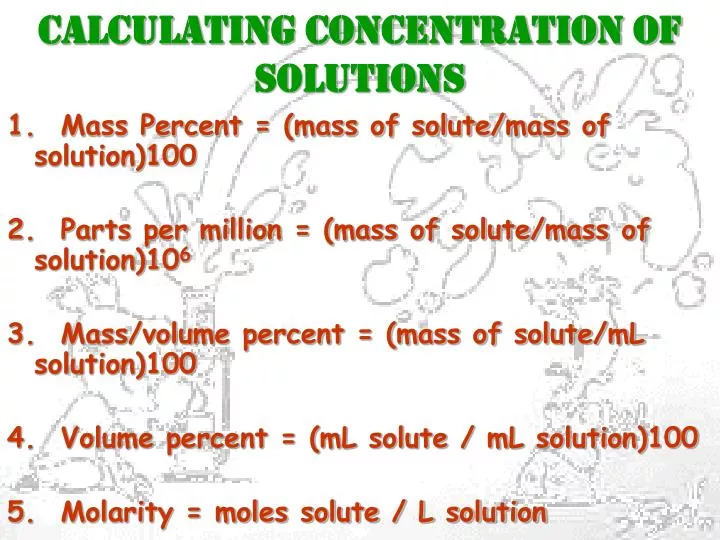 ppt calculating concentration of solutions powerpoint presentation concentration of solutions