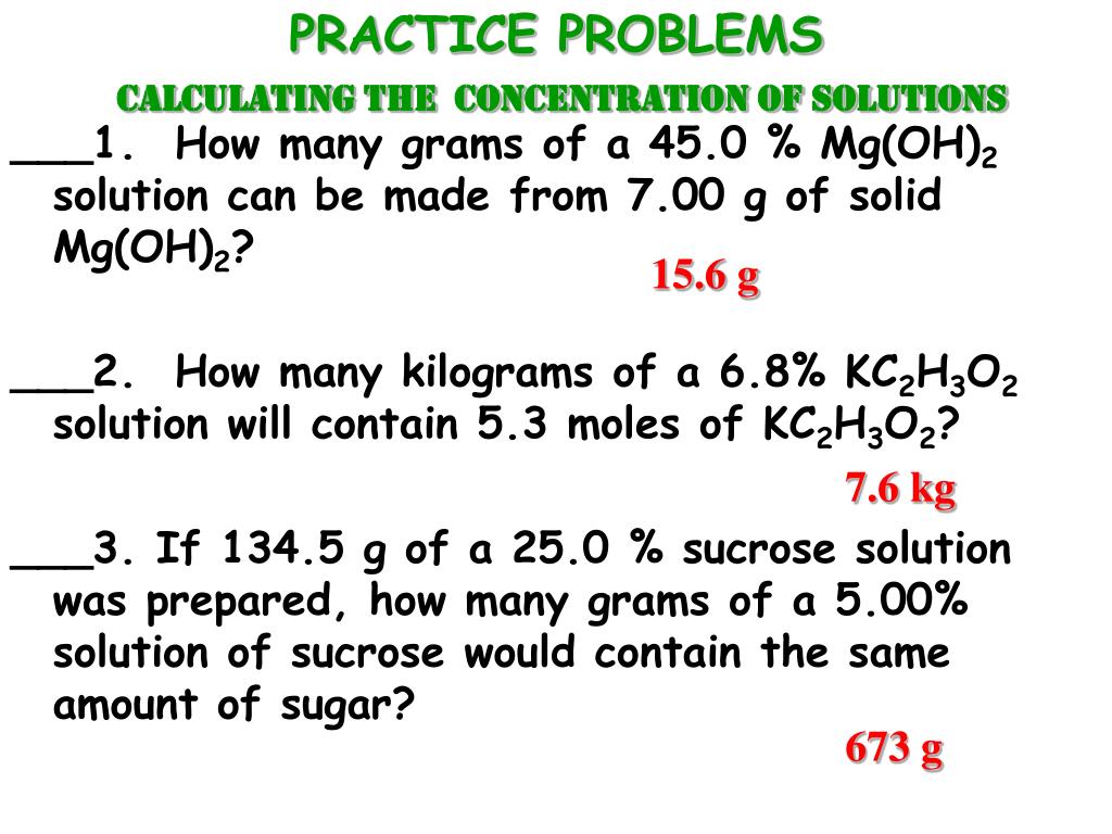 problem solving on concentration of solution