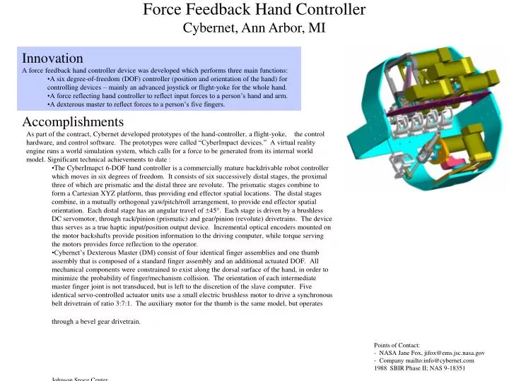 force feedback hand controller cybernet ann arbor mi n.