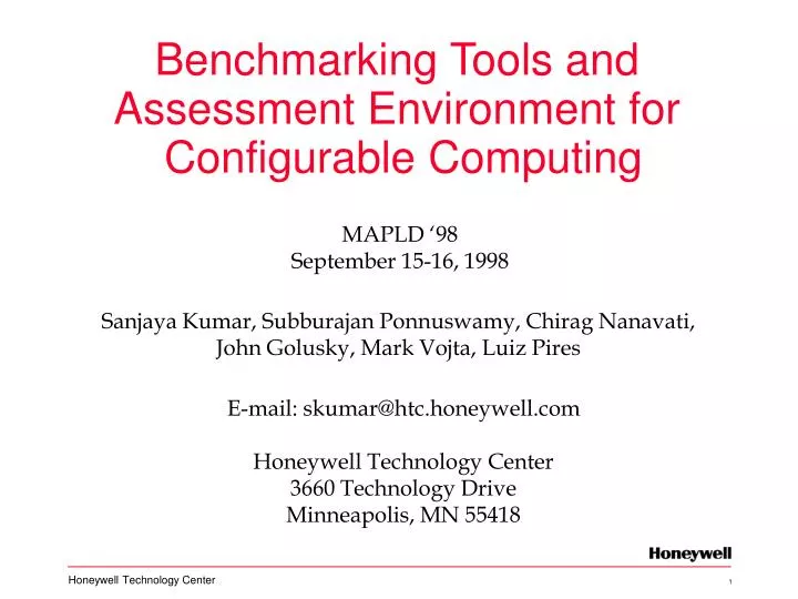 PPT - Benchmarking Tools And Assessment Environment For Configurable ...