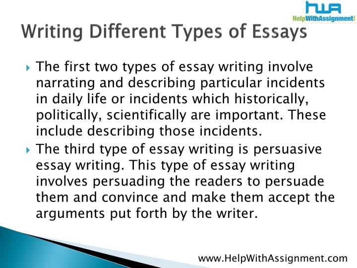 Good High School Essay Topics Writing Different Types Of Essays Compare And Contrast Essay About High School And College also Political Science Essay Ppt Writing Different Types Of Essays Narrative Powerpoint Thesis Essay Topics
