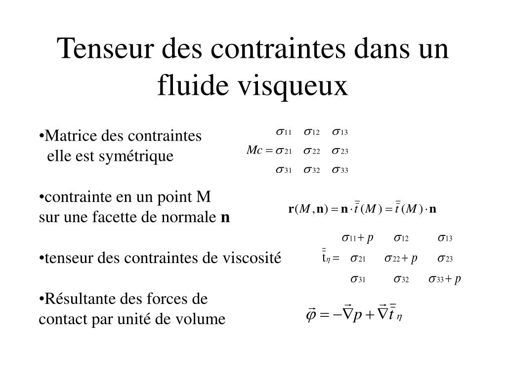 PPT - Tenseur des contraintes dans un fluide visqueux PowerPoint  Presentation - ID:747166