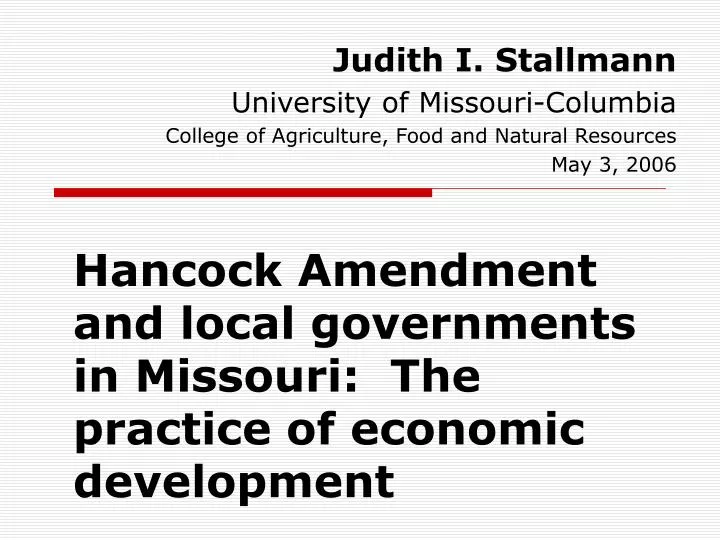 hancock amendment and local governments in missouri the practice of economic development n.