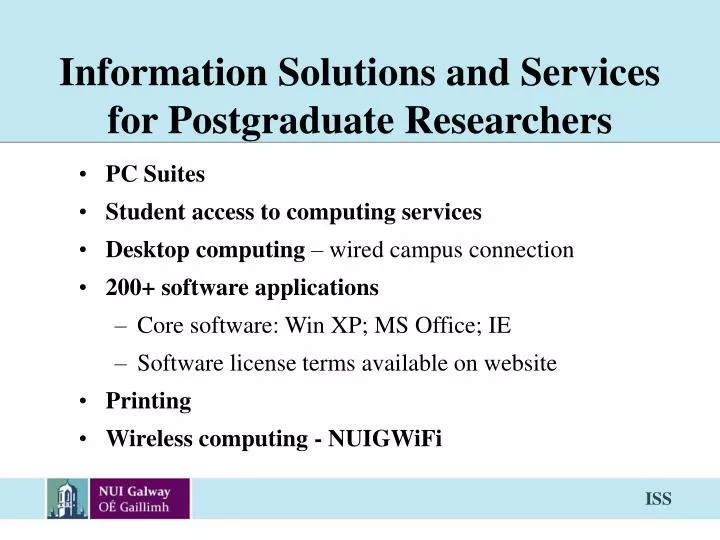 information solutions and services for postgraduate researchers n.