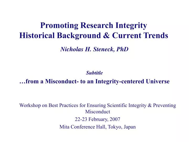 promoting research integrity historical background current trends n.
