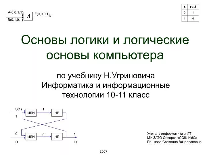 Логические основы компьютера 10 класс презентация