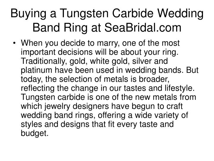 buying a tungsten carbide wedding band ring at seabridal com n.