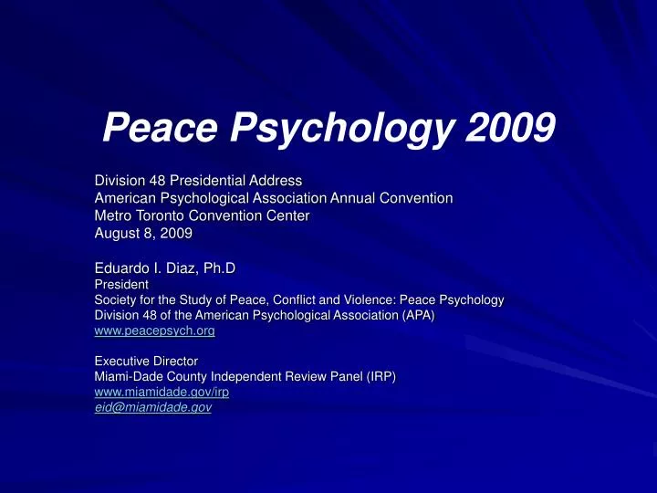 peace psychology 2009 n.