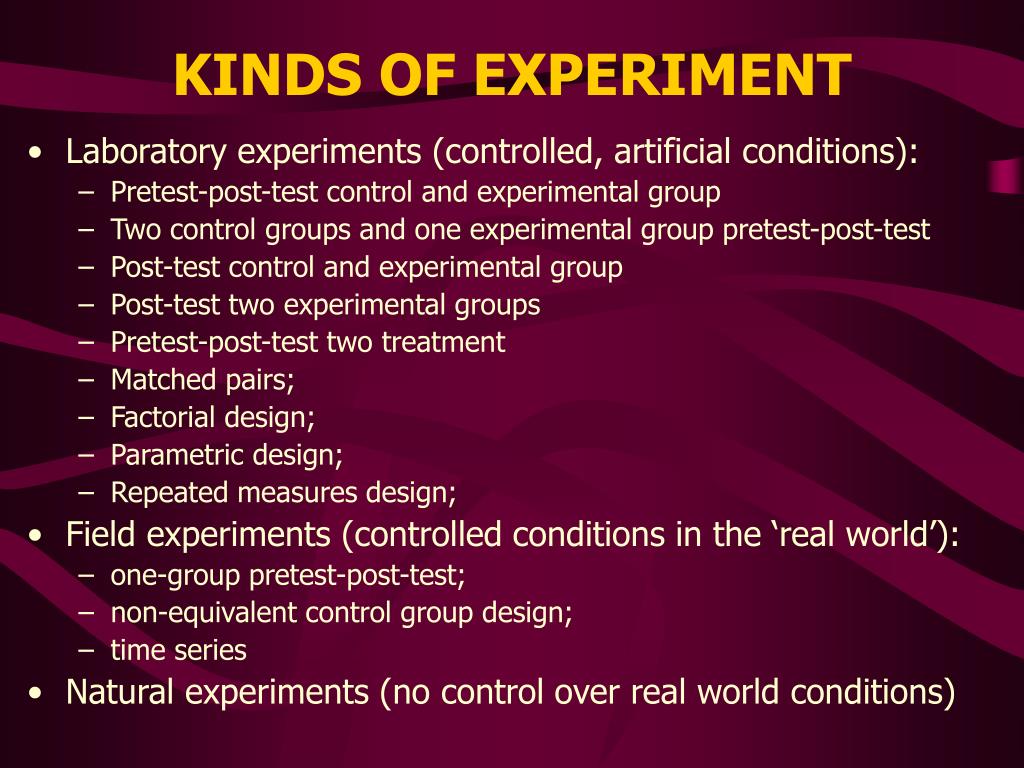 types of experiments research methods