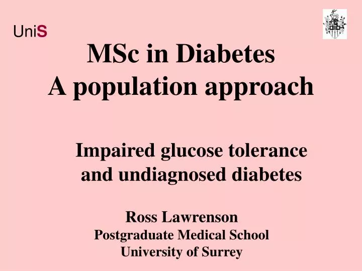 PPT MSc in Diabetes A population approach PowerPoint Presentation