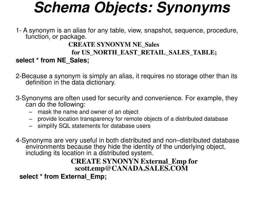 PPT - Schema Objects the different types of objects ...
