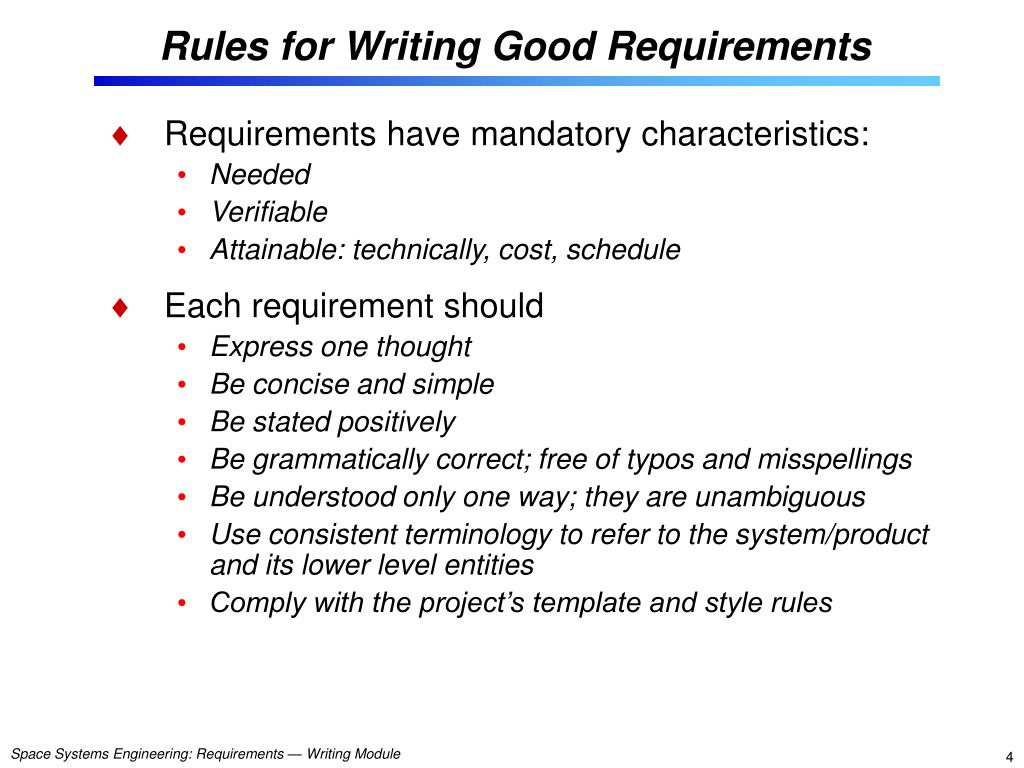 PPT Requirements Module Writing Requirements Space Systems 
