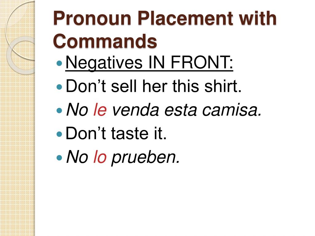 PPT Pronoun Placement With Commands PowerPoint Presentation Free Download ID 785133