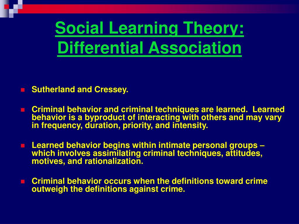 Learned societies. Theory of "Differential Association". Theory Deviance. The Theories of differentiation. Deviance.