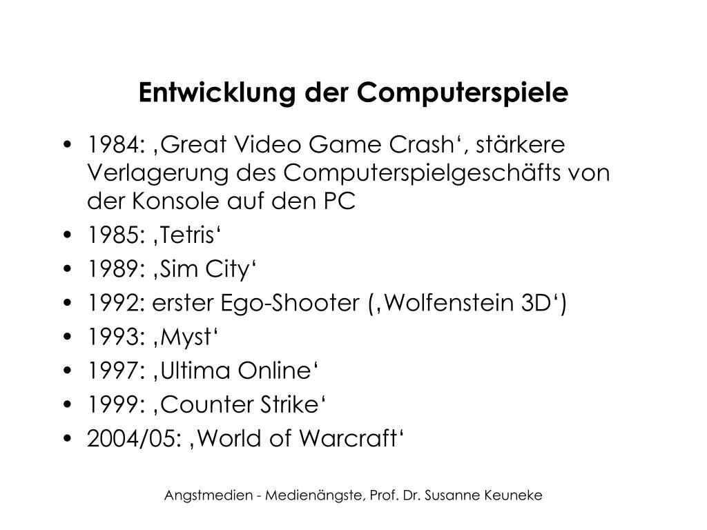 Entwicklung Der Computerspiele Entwicklung Der Computerspiele