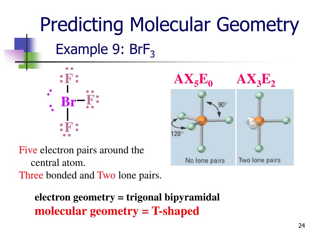 F : : : F Br : : : : F : Predicting Molecular Geometry Example 9: BrF3 AX5E...