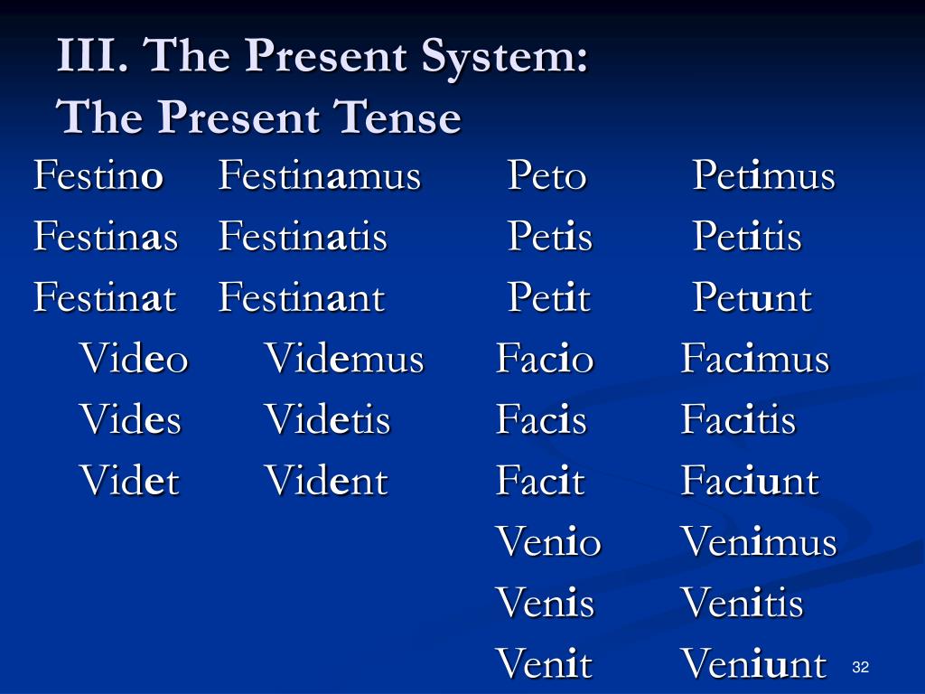 Present system. Facio латынь. Venimus латынь. Faciunt что за форма.