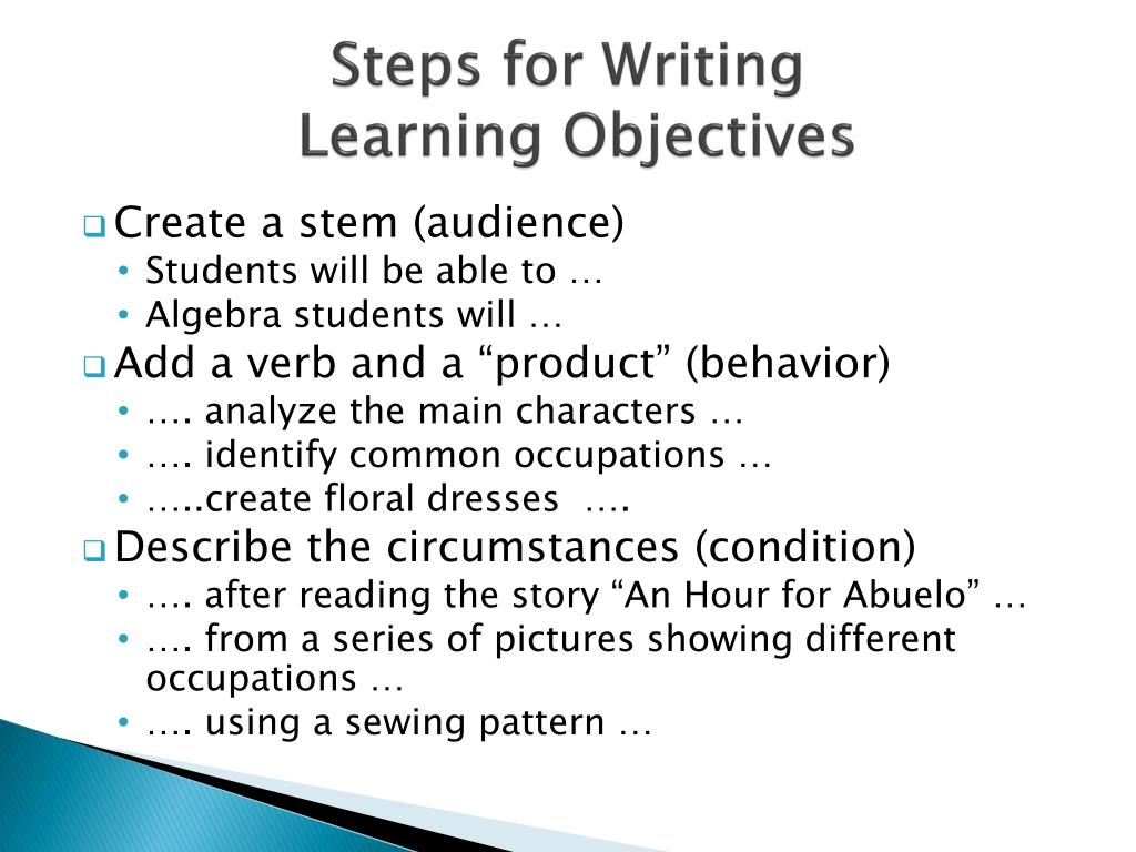 learning objectives for essay writing