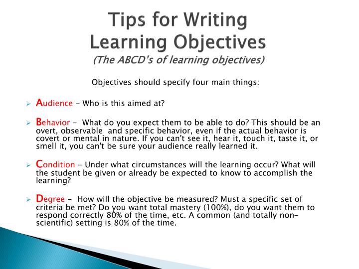 learning objectives of essay writing