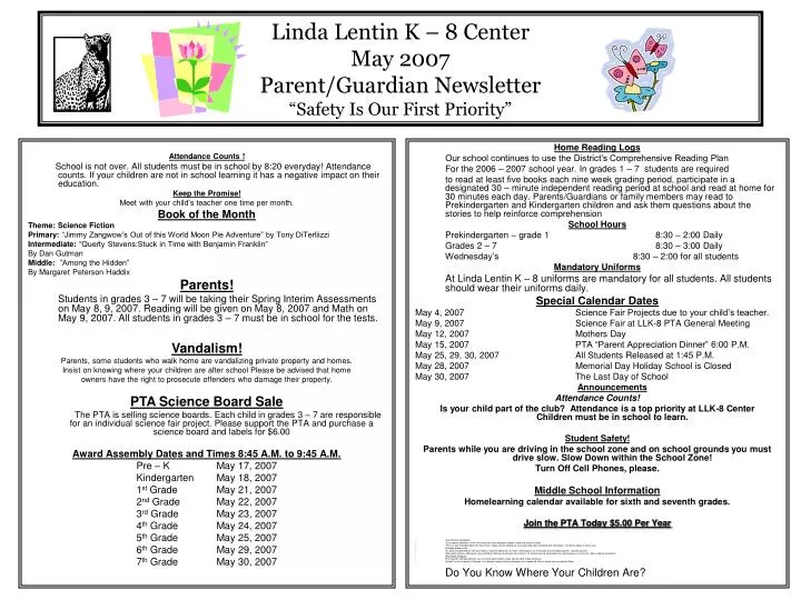 ppt linda lentin k 8 center may 2007 parent guardian newsletter 2007 calendar may
