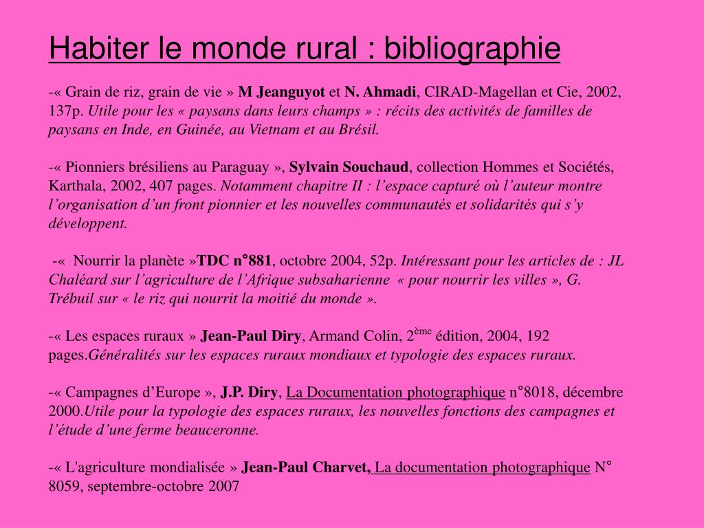 PPT - Habiter le monde rural : bibliographie PowerPoint Presentation, free  download - ID:824590