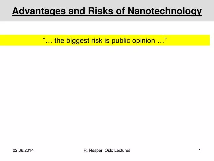 advantages and risks of nanotechnology n.
