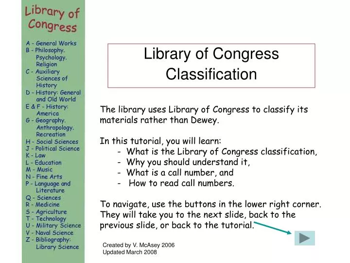 PPT Library of Congress Classification PowerPoint Presentation, free