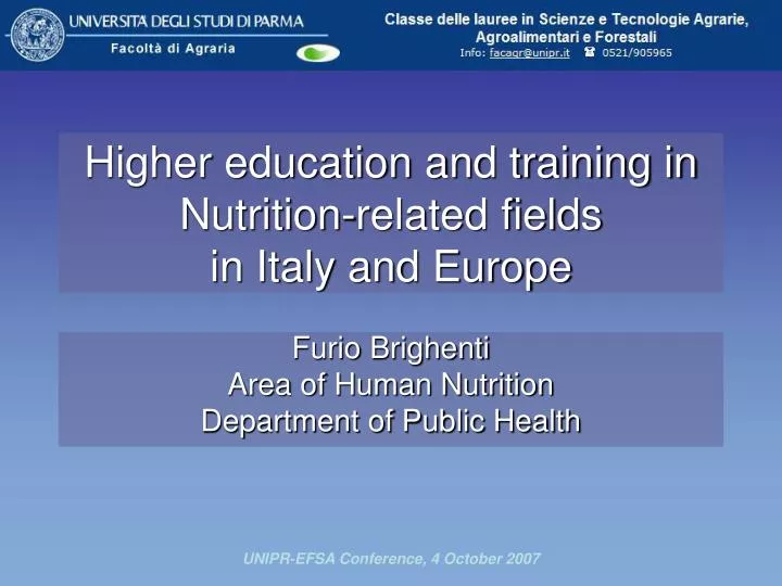 higher education and training in nutrition related fields in italy and europe n.