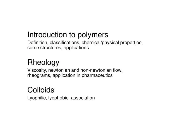 PPT Introduction to polymers Definition, classifications, chemical