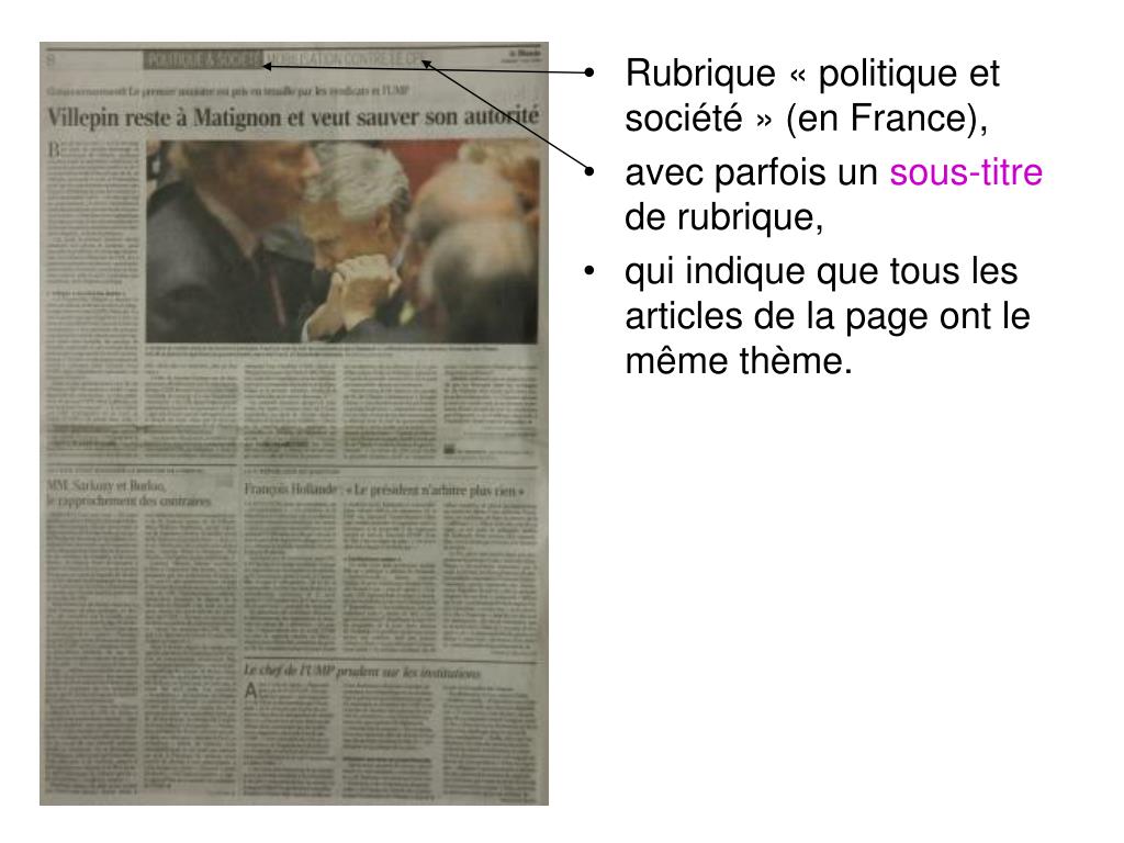 PPT  Le contenu d’un journal  les rubriques PowerPoint Presentation