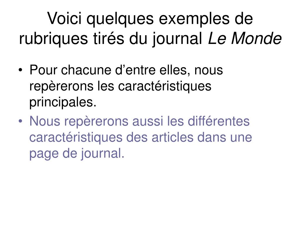PPT  Le contenu d’un journal  les rubriques PowerPoint Presentation