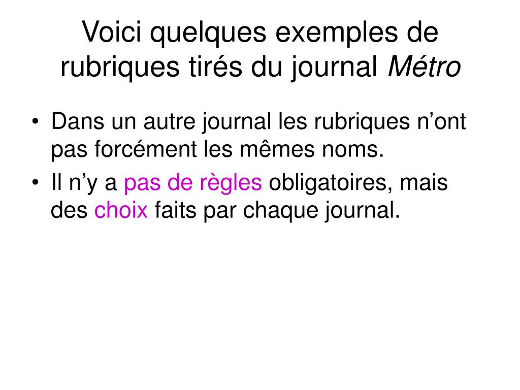 PPT  Le contenu d’un journal  les rubriques PowerPoint Presentation