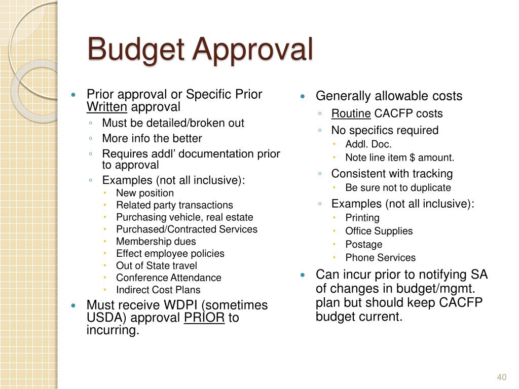 presentation and approval of budget