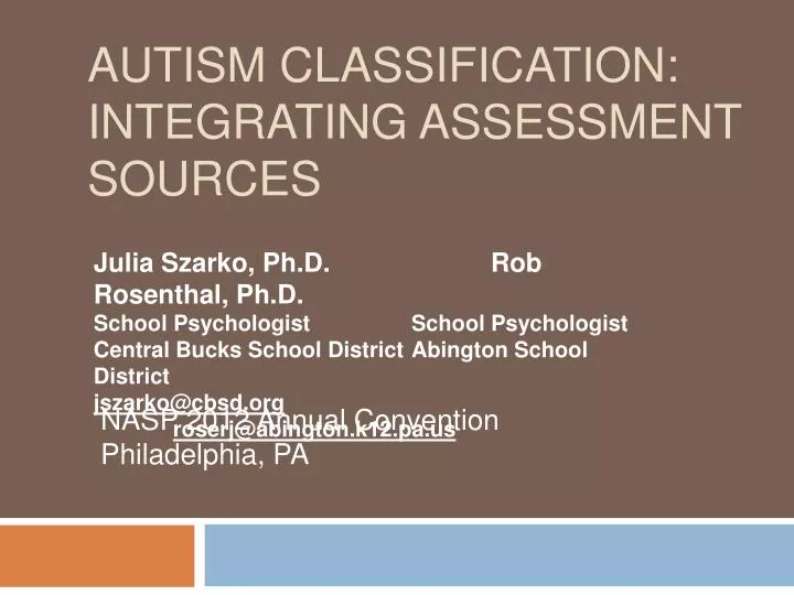 autism classification integrating assessment sources n.